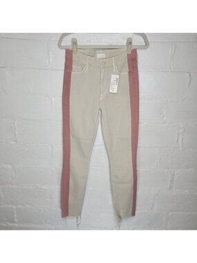 Mother Women's Size 26 Jeans The Looker Ankle Fray Ivory Rose
